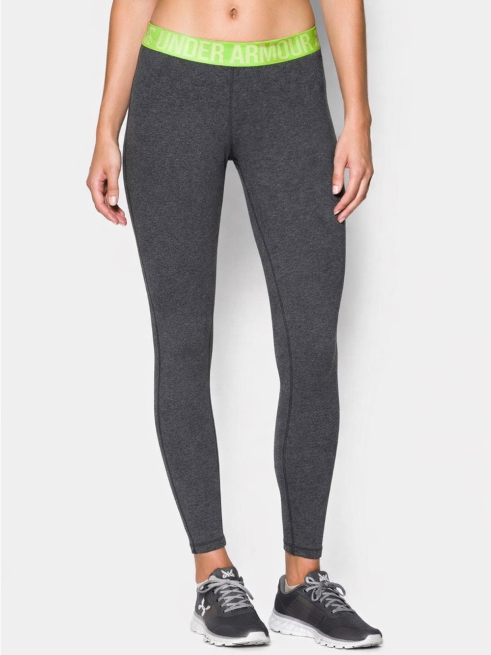 UNDER ARMOUR Gray Leggings Yoga Pants Fold Over Logo Waist Womens Size Small